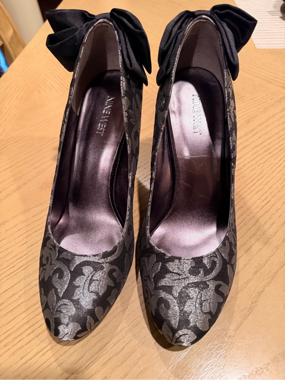 Nine West Black Brocade Pumps with Bow Accent
